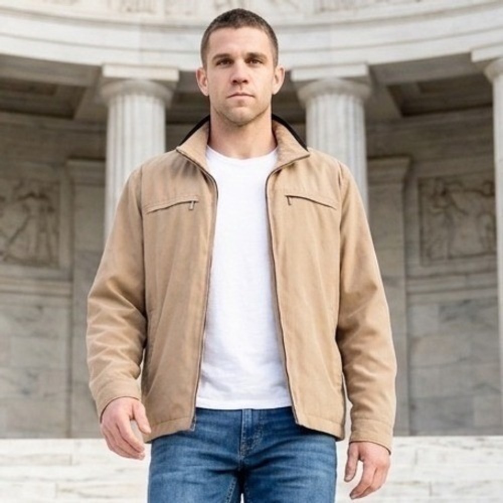 London Fog Mens 2XT Tan Khaki Full Zip Lightweight Jacket Eclectic Grandpa Cosby